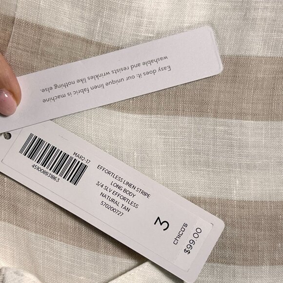 NWT Chicos Effortless Linen Stripe Button Down Shirt Sz 3 XL 16 Tan Collar - Picture 6 of 11